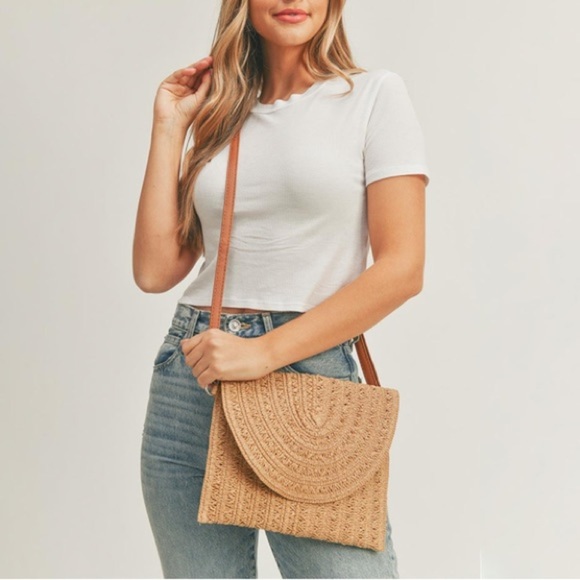 TAN STRAW ENVELOPE CROSSBODY/CLUTCH - Picture 5 of 6